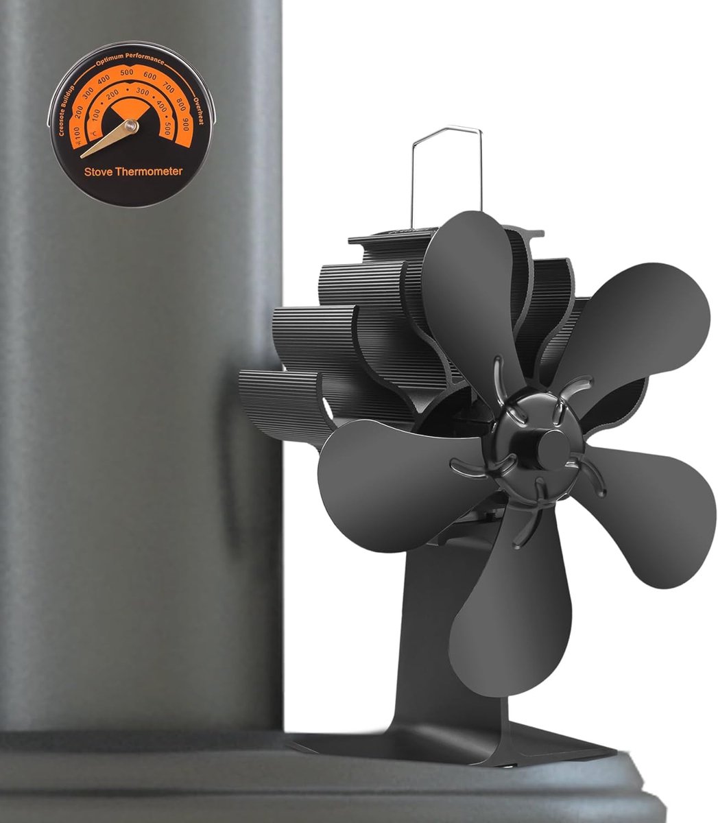5 Blades Warmtelucht Circulatie Ventilator - Niet-Elektrisch en Stille Motor voor Hout- en Gaskachels met Magnetische Thermometer