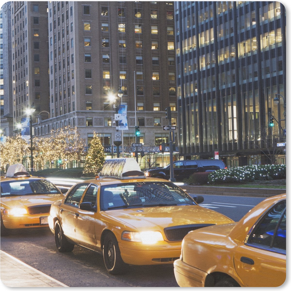 Muismat 20x20 cm - Mousepad New York - Taxi - Nacht - Muismatten