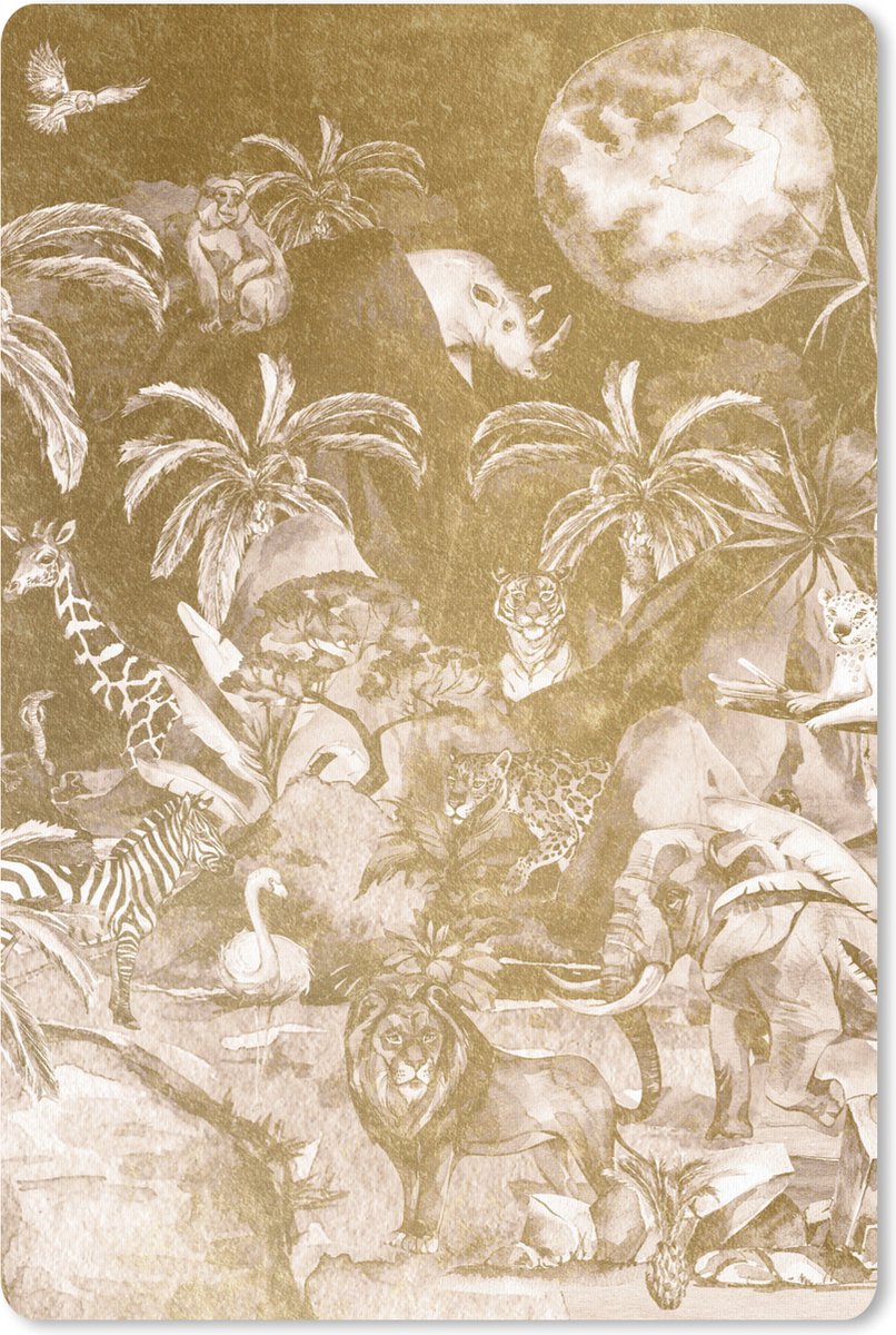 Muismat 18x27 cm - Mousepad Jungle - Goud - Kinderen - Planten - Dieren - Muismatten