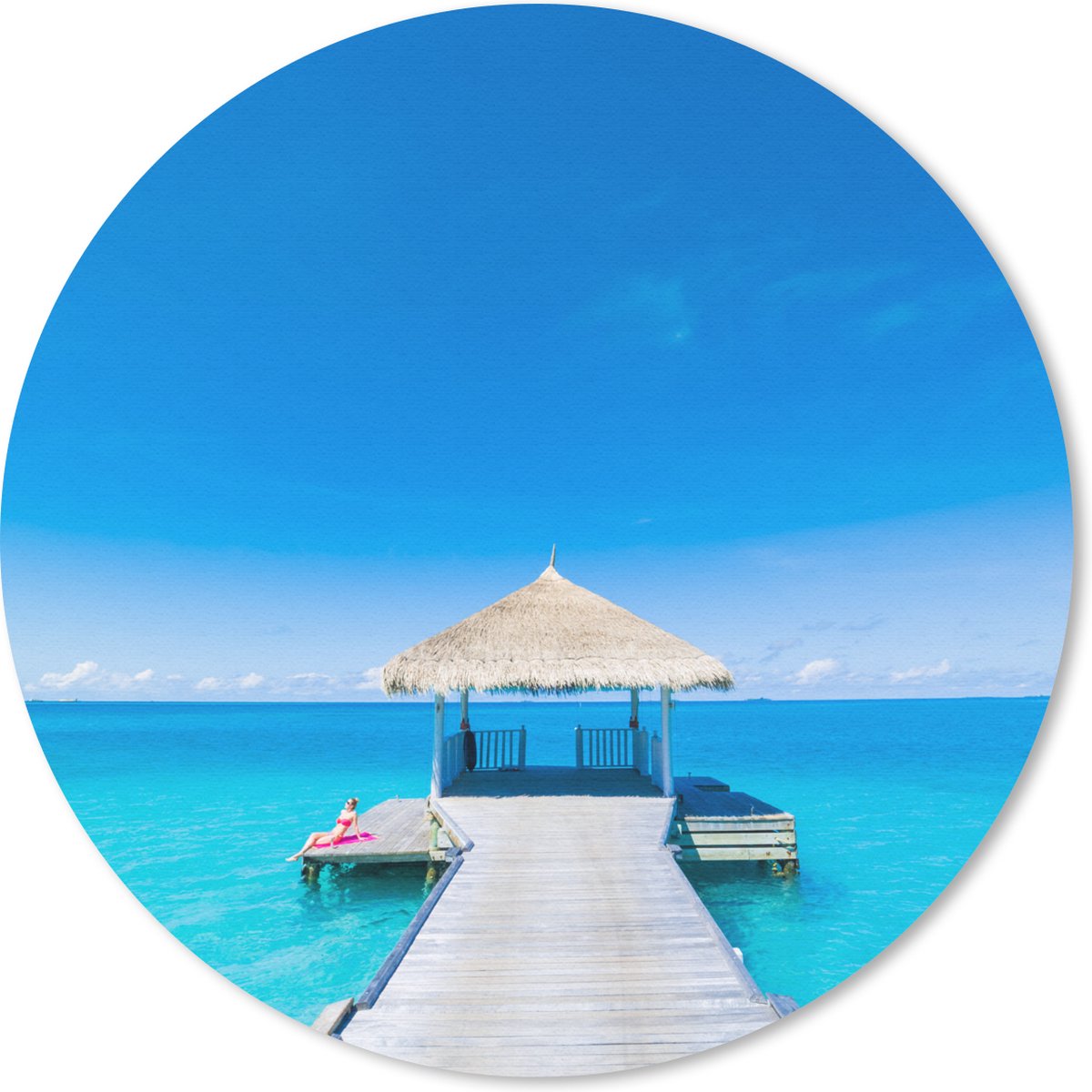 Muismat rond 30x30 cm - Mousepad Zee - Pier - Hut - Ronde muismatten