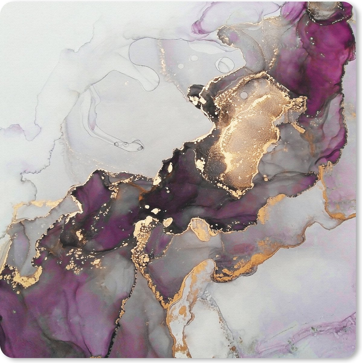 Muismat 20x20 cm - Mousepad Marmer - Abstract - Goud - Paars - Muismatten