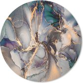 Muismat - Mousepad - Rond - Goud - Blauw - Marmer print - 50x50 cm - Ronde muismat