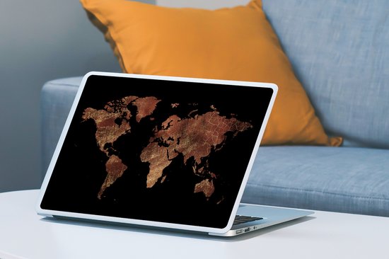 Sticker pour ordinateur portable - 15,6 pouces - Wereldkaart - Rouge - Or