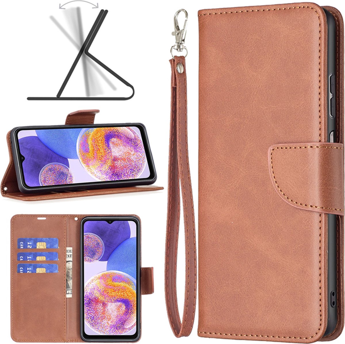 MobyDefend Hoesje - Geschikt voor Samsung Galaxy A53 - Wallet Book Case Met Koord - Bruin