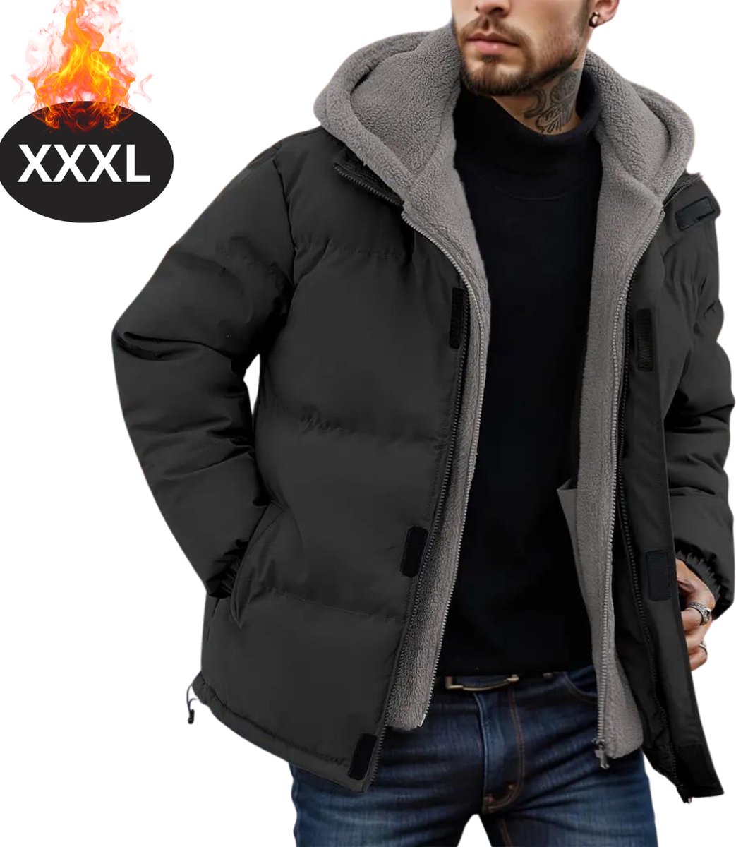 Livano Winterjas - Parka - Heren - Winter - Fleecejas - Volwassen - Stijlvol - Met Capuchon - Zwart - XXXL