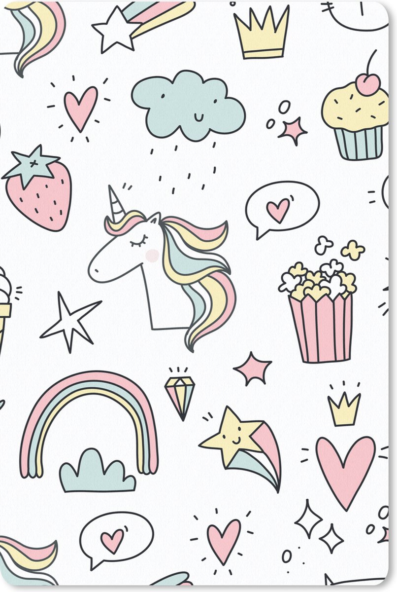 Muismat 18x27 cm - Mousepad Patronen - Eenhoorn - Kinderen - Meisjes - Regenboog - Pastel - Muismatten