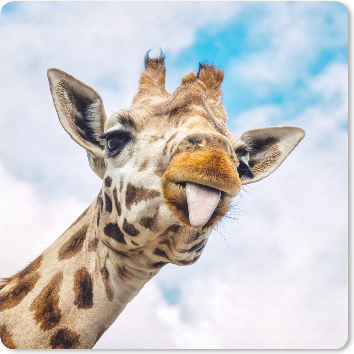 Muismat 30x30 cm - Mousepad Giraffe - Grappig - Tong - Kinderen - Jongens - Meisjes - Kind - Muismatten