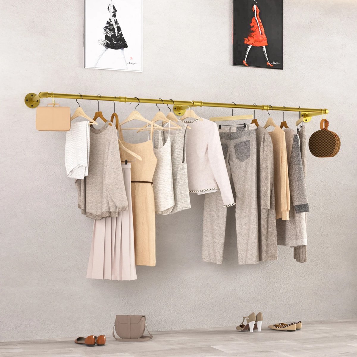 RSR Hangers - Tringle à vêtements - Design industriel - Pour plafond - Largeur 50 cm x Hauteur 50 cm - Tringle de garde-robe - Vestiaire - Chambre à coucher - Garde-robe - Dressing