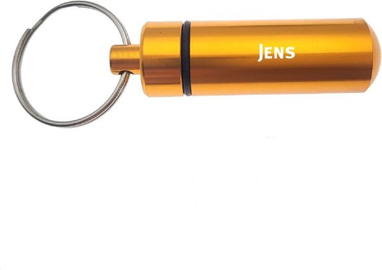 Porte-clés - Pilulier - Avec nom - Jens - Médicaments - Étui d'identité - Goud