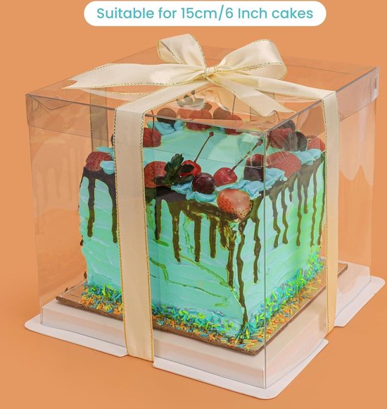 lafo Taartdozen, doorzichtige geschenkdoos, 30 x 30 x 25 cm, taartdoos, transportbox, taartdoos, doorzichtig, herbruikbaar, met sokkel en band, voor verjaardag, dessert, 2 stuks