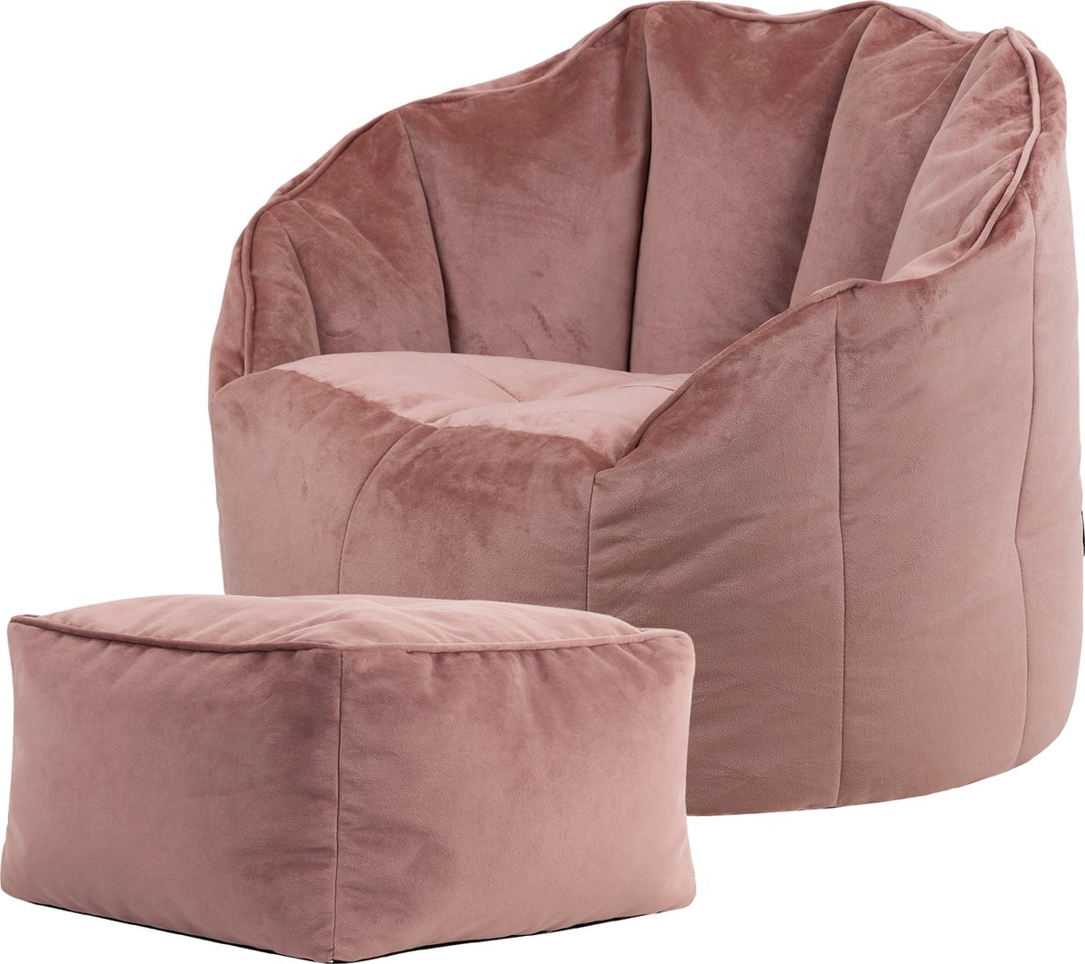 icon - Sirena Zitzak met Poef - Accent Fauteuil - Velours - Oud roze