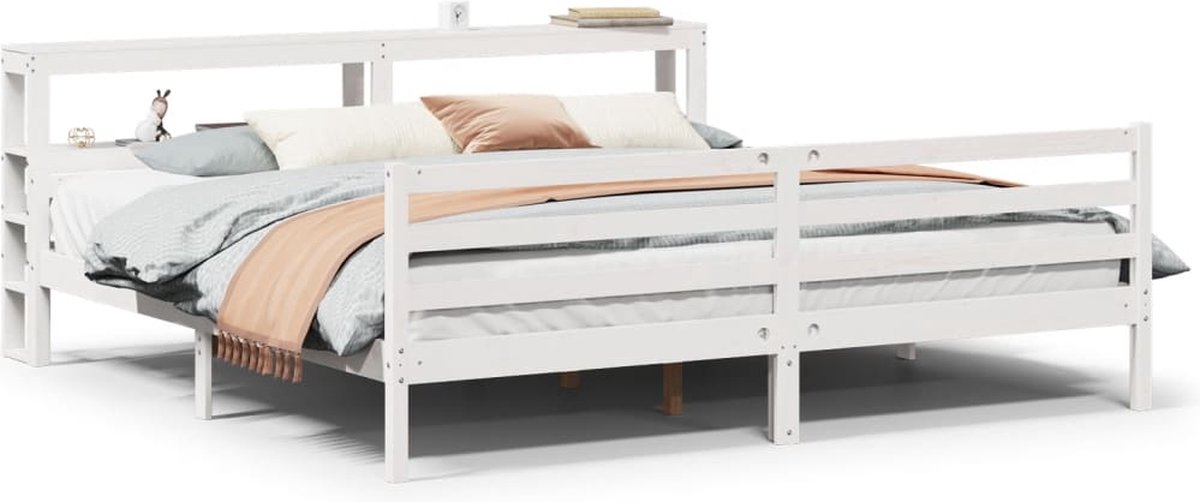 vidaXL - Bedframe - met - hoofdeinde - zonder - matras - 200x200 - cm - wit