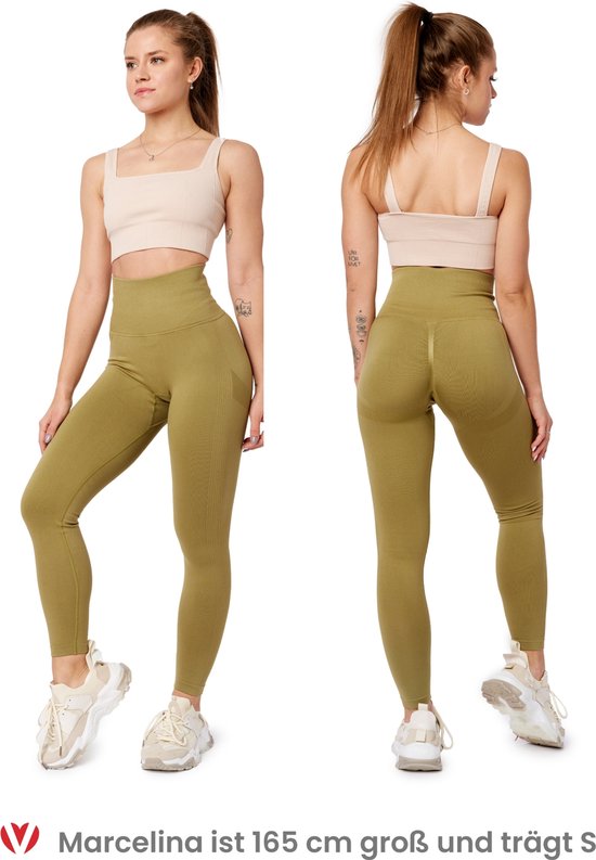 Bellivalini BLV-BLV50-255-LE Dames Leggings - Push Up - High Waist - Scrunch - Vrijetijdsbroek - Lang - Sport - Sporbroek - Yogabroek - Khaki - S