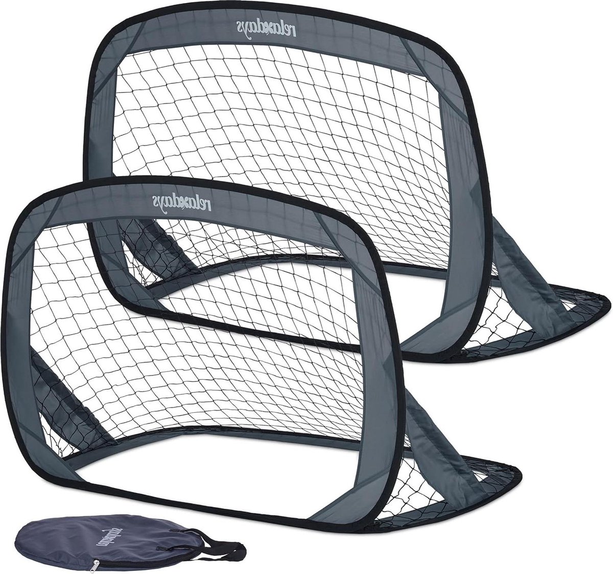 Pop up voetbaldoel set van 2 - opvouwbaar en draagbaar - afmetingen: 78 x 121 x 80 cm - mini doeltjes voor de tuin - grijs