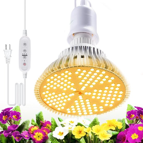 Foto: Led plantenlamp met timing en hangend systeem 9 12 15 uur timer 150 leds wit volledig spectrum groeilamp 5m netsnoer broeikas binnentuinen kamerplanten hydrocultuur hydrocultuur systeem