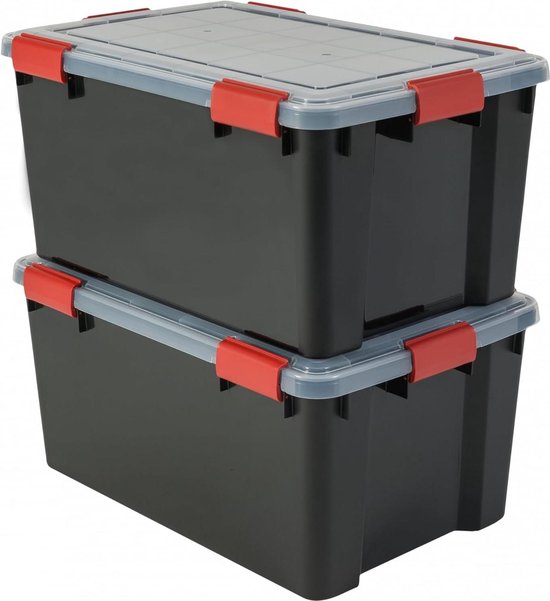 Iris Ohyama, 30L plastic opbergdozen met deksels, Set van 6 grote stapelbare dozen, BPA-vrij, Wasserij, Kantoor, USB-M, Helder - B42 x D35,5 x H26,5 cm