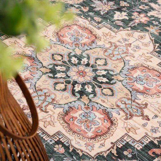 Tapis d'extérieur ovale Vintage - Valenca Fino vert/rouge 230x330 cm