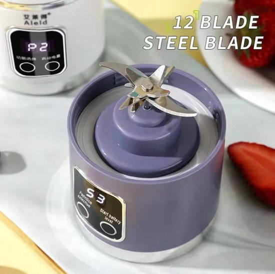 SunBuddy - Draagbare 450ml Juicer Blender met 12 Bladen in Wit - USB-Oplaadbaar, IJsbreker en Smoothie Cup voor Onderweg van SunBuddy — afbeelding 2