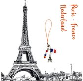 H.A.M.A. - Hand-Made Sleutel Mobiel Rits koord bedel beads Nederland - 1 stuk - Key Mobile Zipper Bag Wallet - Eiffeltoren charm bedel / Le Tricolore F vlag / NL nationale kleuren - Casual