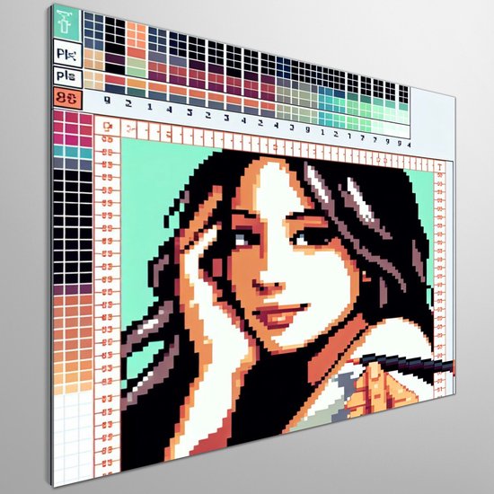 Pixel art vrouw schilderij | Digitale godin: een pixel perfecte ode aan vrouwelijke schoonheid | Kunst - 20x20 centimeter op Canvas | Foto op Canvas