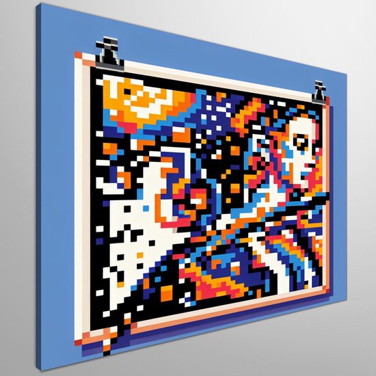 Pixel art mondriaan schilderij | Kleurrijke pixels dansen in een Mondriaans kunstwerk tot leven | Kunst - 100x100 centimeter op Forex | Foto op Forex