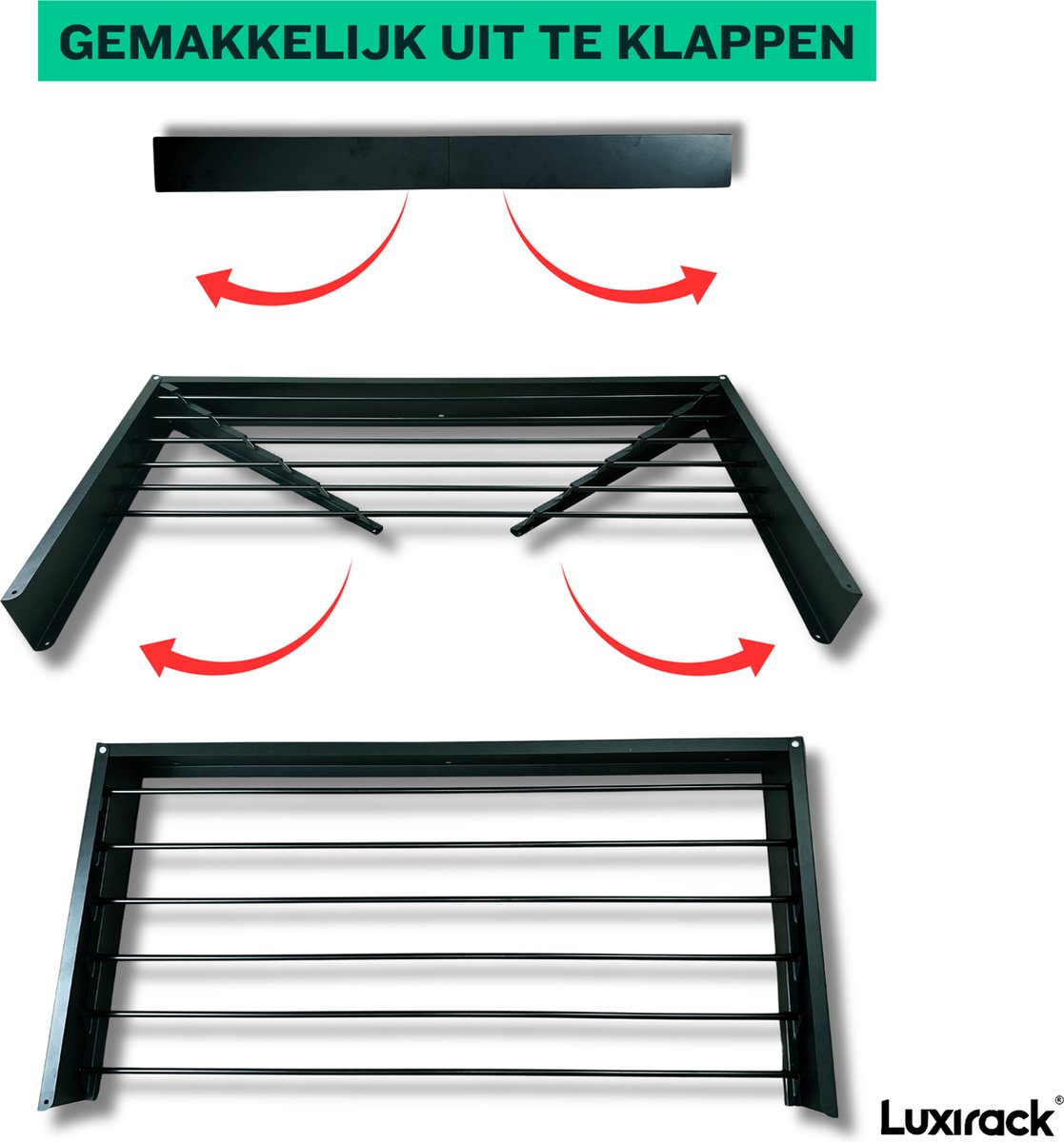 Goedkoopste Luxirack Wanddroogrek - Zwart - 100 cm - 6m Drooglengte - Incl. Boormal - Droogrek Inklapbaar - Wasrek Hangend - Uitklapbaar - Muur - Ophangbaar