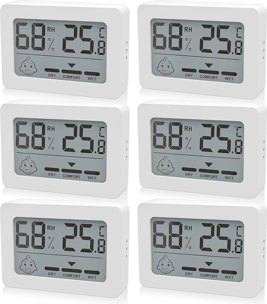 Digitale Thermometer Hygrometer voor Binnen - 6 Stuks met Smiley Indicator - Perfect voor Babykamer, Woonkamer en Kantoor
