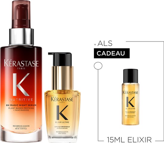 Kérastase Nutritive-Elixir Duo + Cadeau - Sérum Nutritive Nuit 90 ml & Elixir Ultime Huile 30 ml + Elixir Ultime Huile 15 ml Cadeau - Cheveux secs et fins