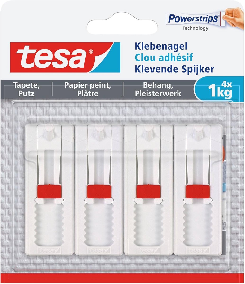 Verstelbare Klevende Spijker voor Behang en Pleisterwerk - Zelfklevend, Herbruikbaar tot 1 kg - 4 Stuks