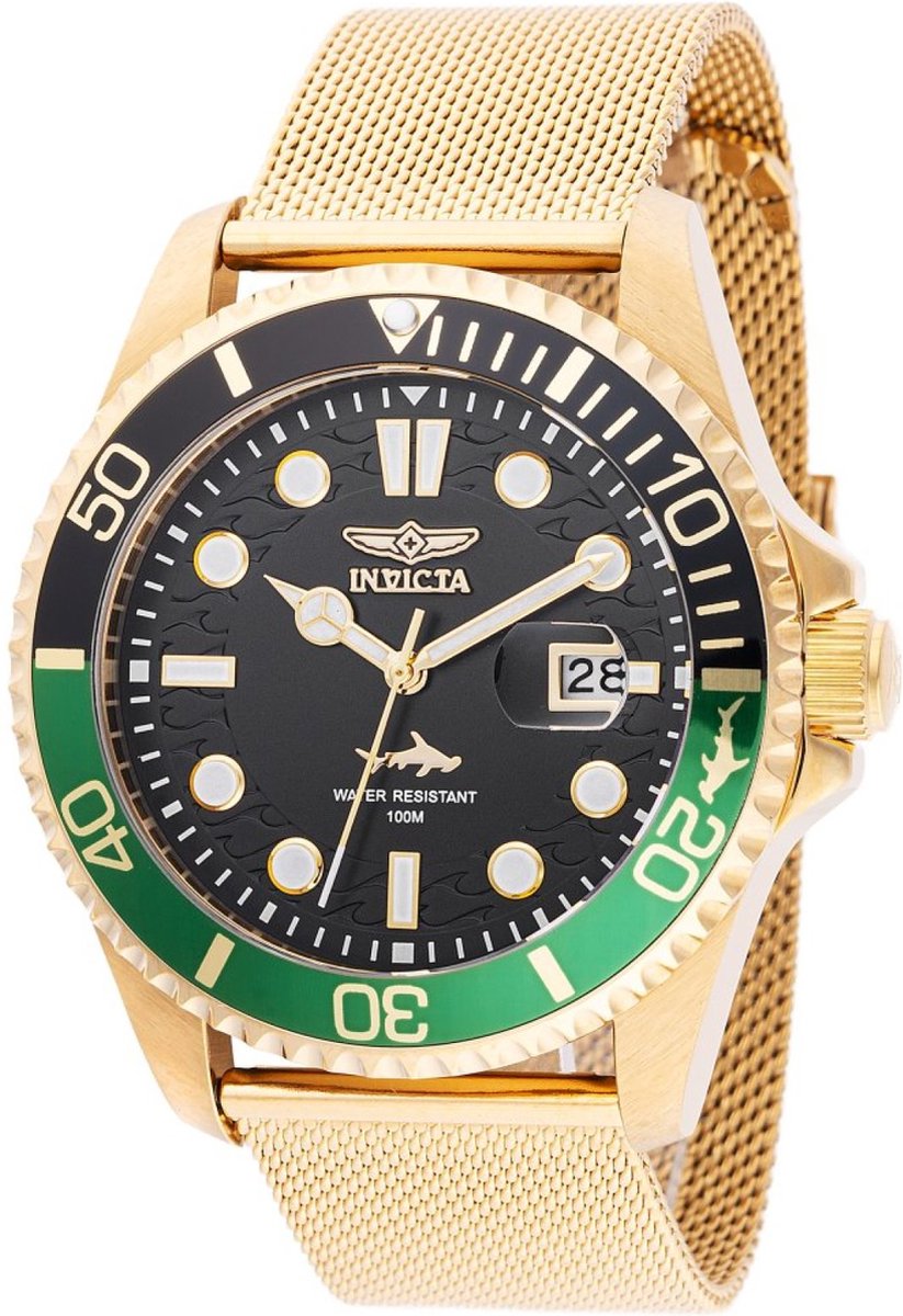 Invicta Pro Diver 47179 Heren Horloge - Waterdicht - Analoog - Quartz Uurwerk - Roestvrij Staal met zwarte Wijzerplaat - 43mm