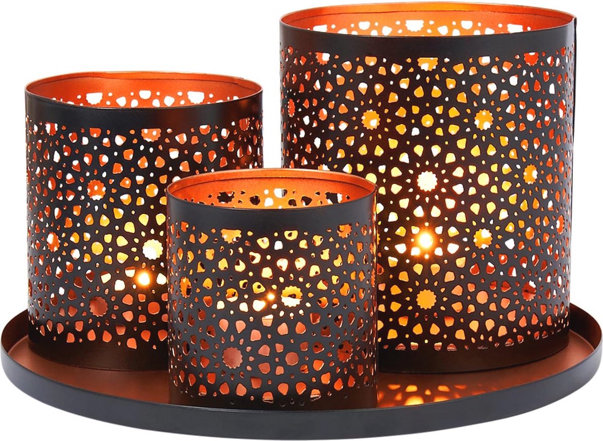 Oriëntaalse Decoratieset voor Woonkamer en Badkamer - Cadeauset met Lantaarns en Dienblad