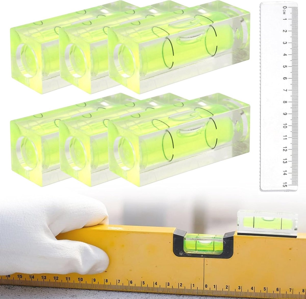 Mini Waterpas Set van 6 - Hoge Precisie Vierkante Waterpas voor Caravans, Camera's en Statief