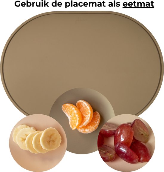 Jikkies® - Siliconen Placemat - Siliconen - Olijf Groen - Antislip - Ondergrond voor je Kleintje - Extra Groot - Opstaande Rand - Veilig - Voldoet aan EN-normen - Magnetron & Vaatwasser bestendig - Combinatie van een Placemat & een Bord van Jikkies — afbeelding 2