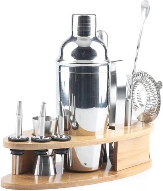 13-teiliges Barkeeper-Set Mit Whiskey-Smoker – Inkl. Shaker, Räucher, Holzchips & Zubehör – In Rosa-Gold & Bambus