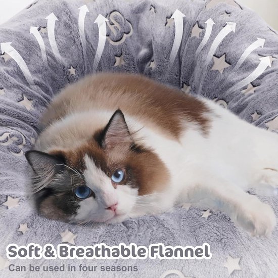 Kattentunnel voor onder de kerstboom, rond kattenhol voor binnen, kattenbed, wit pluche, large