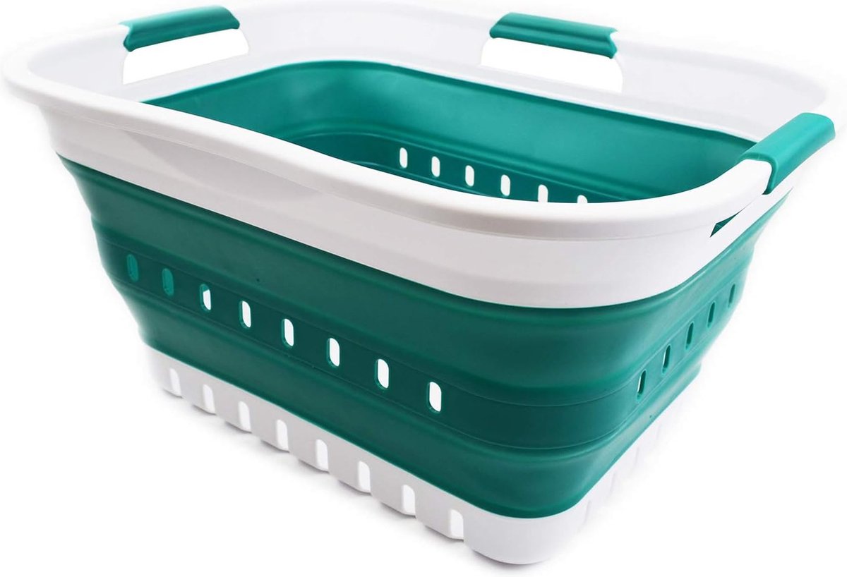 Goedkoopste 30 liter, opvouwbare pop-up voorraad-/organizer, draagbare wasbak, ruimtebesparende mand, wit/donkergroen, 30 liter