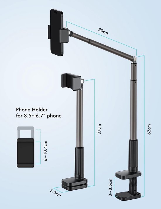 Yctze 1,6M Telefoonstatief Aluminium - Opvouwbaar Met Live Verlichting, Antislip Voor Vloggers & Fotografen