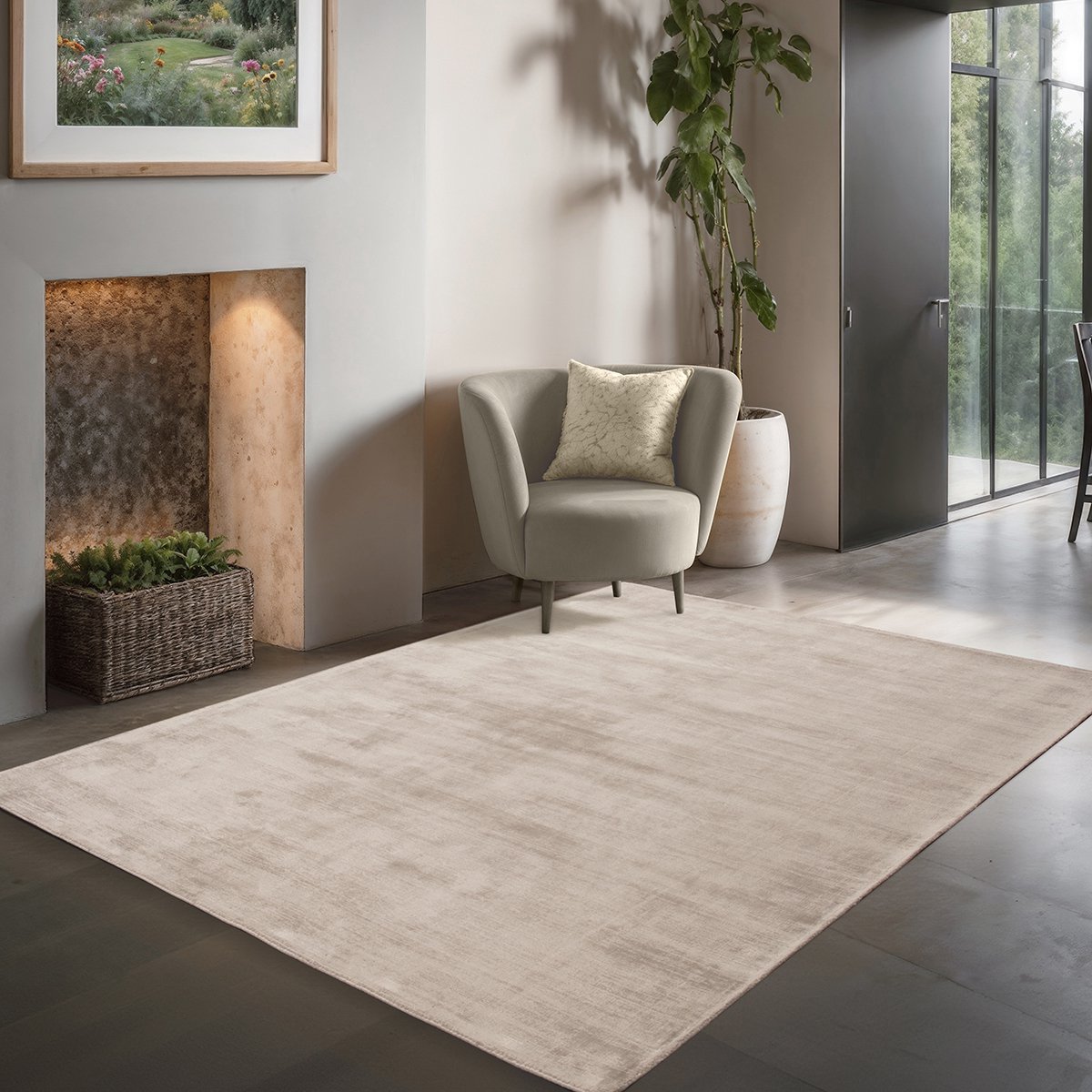 the carpet Janelle elegante hoge kwaliteit viscose woonkamer tapijt, prachtige handgeweven korte pool in premium kwaliteit, L Beige, 160 cm