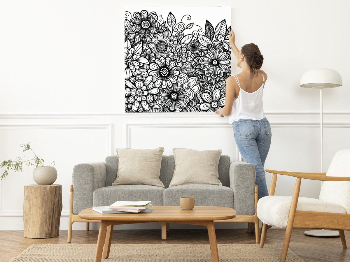 Doodle bloemen schilderij | Fleurige bloemenpracht in verf: een betoverend stuk vol detail