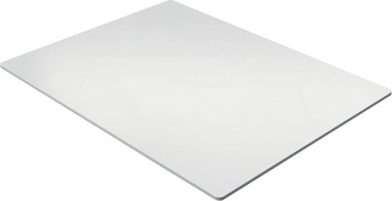 Een witte, frameloze whiteboard met een lichte schaduw, op een witte achtergrond.