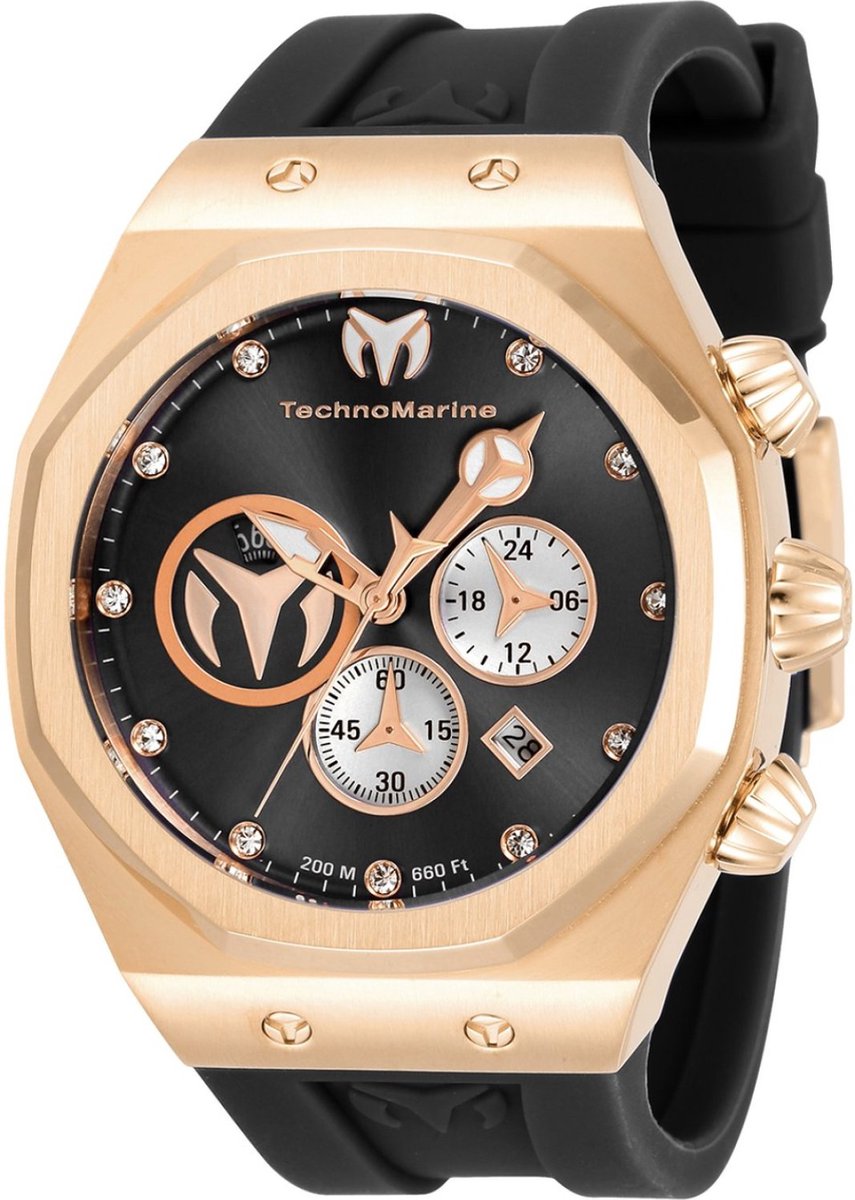 TechnoMarine Reef TM-520004 Heren Horloge - Waterdicht - Analoog - Quartz Uurwerk - Roestvrij Staal met zwarte Wijzerplaat - 45mm