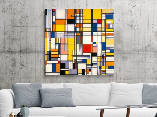 Modern mondriaan schilderij | Abstract geometrisch meesterwerk geïnspireerd op de kunst van Mondriaan | Kunst - 30x30 centimeter op Canvas | Foto op Canvas
