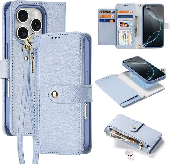 Dux Ducis - Telefoon Hoesje geschikt voor Apple iPhone 16 Pro Max - Hoesje geschikt voor Magsafe Magneet - 2 in 1 Wallet Book Case - Lawa Series - Licht Blauw
