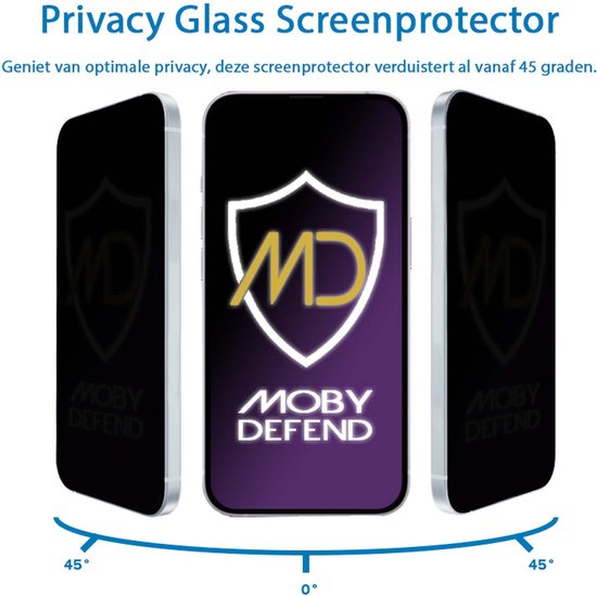 MobyDefend Screenprotector - Geschikt voor iPhone 14 Pro Max - HD Privacy Glass Screensaver