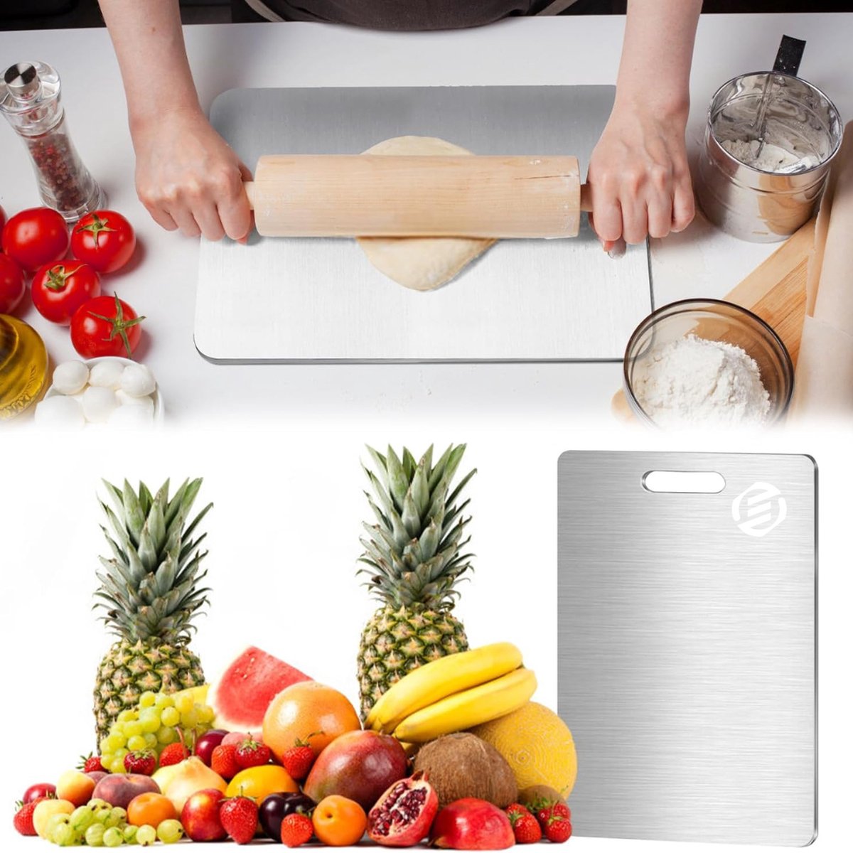 Equivera Titanium Snijplank - Geen Plastic - Geen Geurtjes - Roestvrij - Cutting Board - Anti Bacterieel - Vaatwasserbestendig