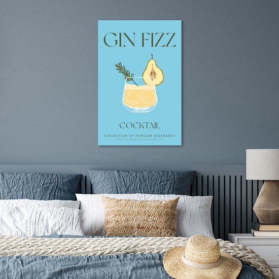 Affiche 60x90 cm - Vintage - Cocktail - Gin Fizz - Blauw - Posters - Décoration murale cuisine - Décoration murale salon - Accessoires décoratifs - Décoration murale chambre