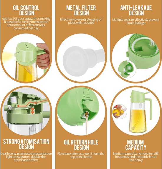 Pulvérisateur d’huile d’olive Lexium - Spray de cuisson - Pulvérisateurs d’huile d’olive - Spray de cuisson en bouteille d’huile - Accessoires BBQ - Airfryer - Spray de cuisson