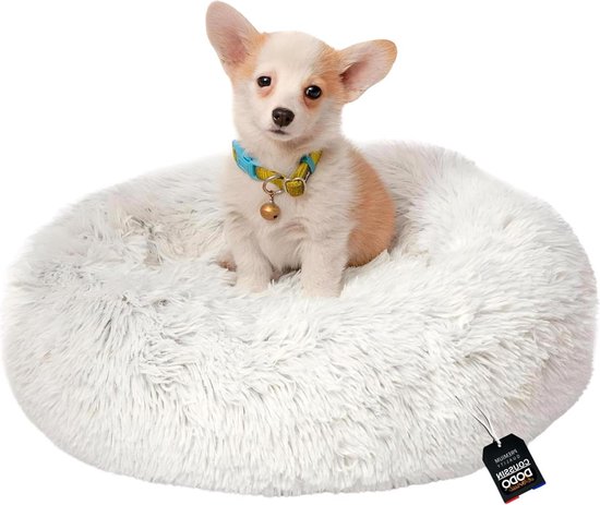 One PETS-TOP® Hondenmanden, Kattenmanden, Hondenkussen, Hondenbed, Donutkussen, Comfortabel Ronde Zachte Cocon Anti Stress Pluche Mandje (Zwart, L 60 x l 60 x H 17 cm