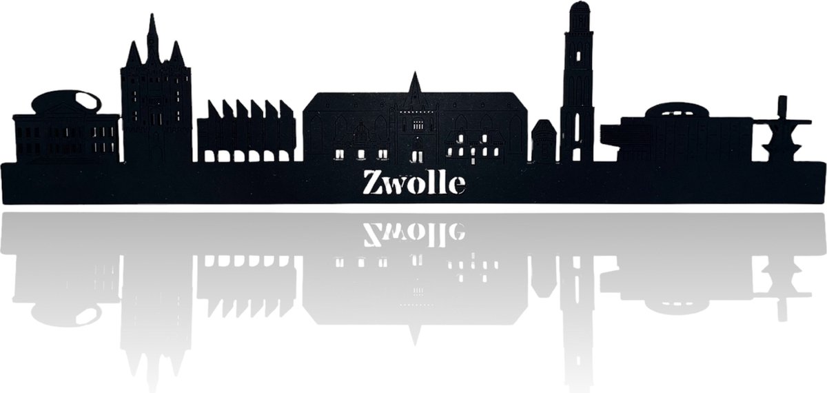 Skyline van Zwolle - Zwart-mdf - 60cm - Wanddecoratie van hout
