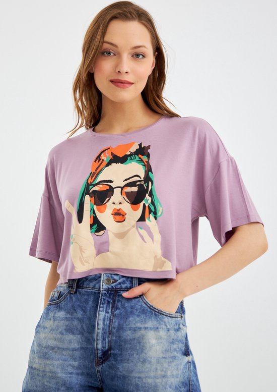 Top court femme Top manches courtes avec imprimé outfit Trendy pour femme Tenue d'été Mode Mode pour femme Casual chic Top avec imprimé Vêtement d'été style mode